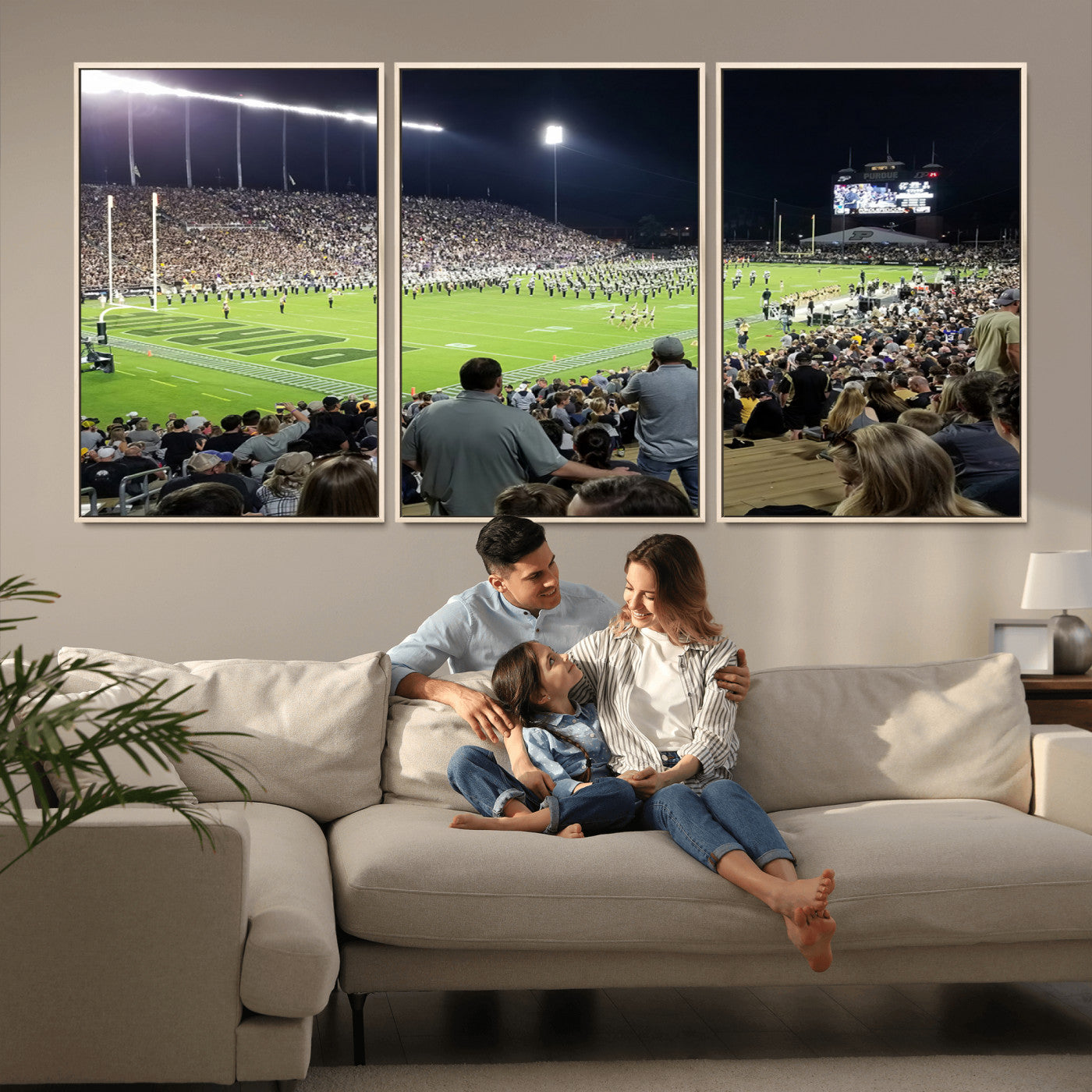 MGV-FC-60X30-3P - Purdue University Boilermakers Football Team Print - West Lafayette Ross-Ade Stadium Wall Art Canvas