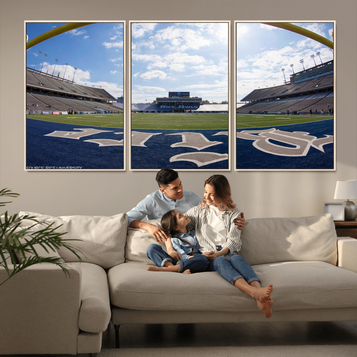 MGV-FC-60X30-3P - Rice University Owls Football Team Print - Houston Rice Stadium Wall Art Canvas Print