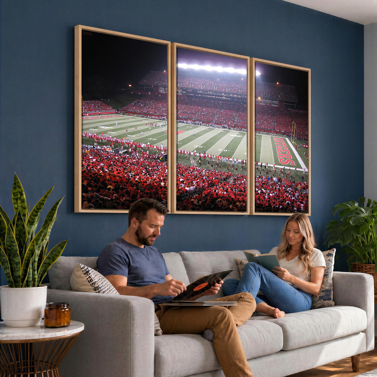 53225-PAN-FL-20X10 - Rutgers University Scarlet Knights Football Team Print - Piscataway SHI Stadium Wall Art Canvas
