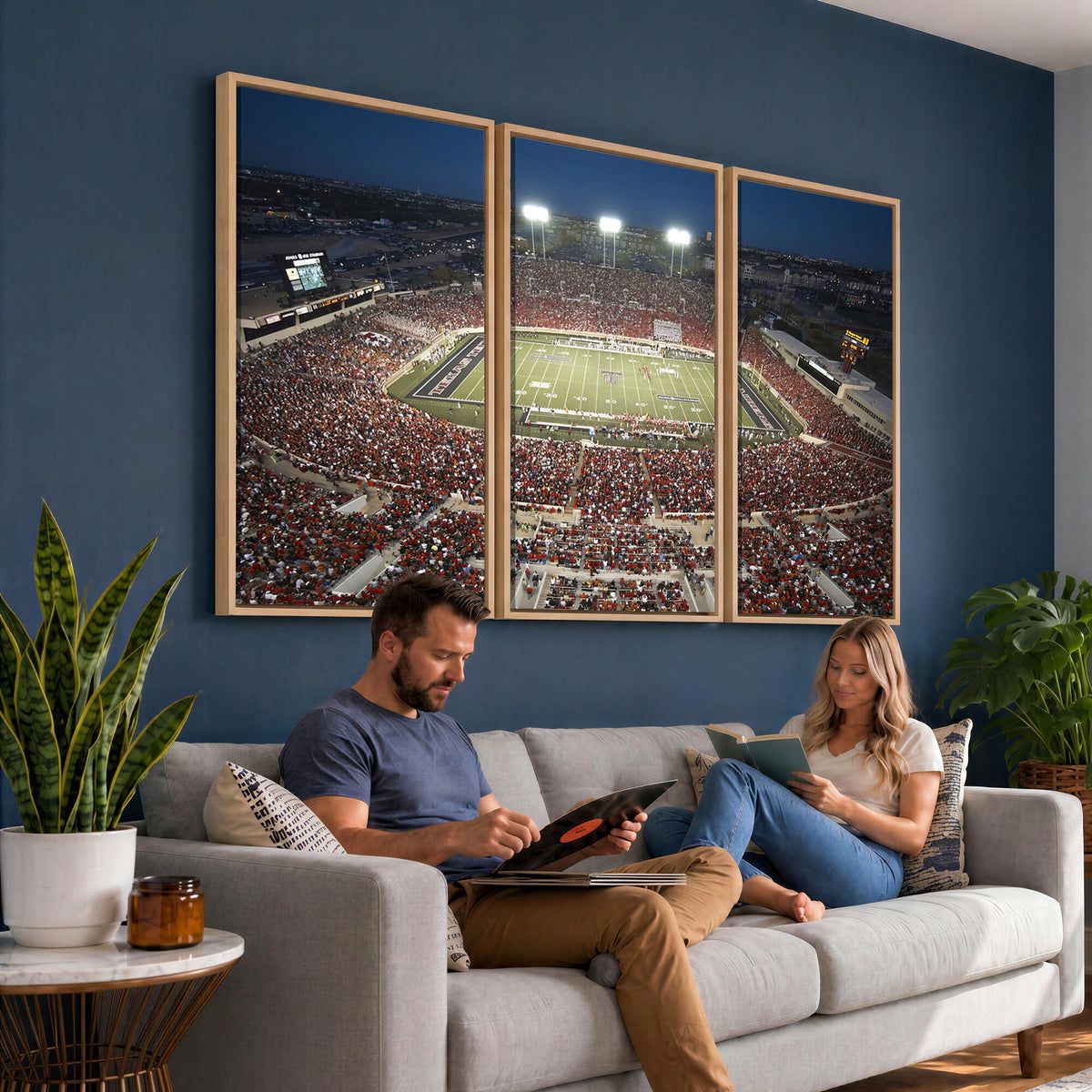 55763-MGV-CV-36X24 - Texas Tech Red Raiders Football Team Print, Lubbock Jones AT&T Stadium, Framed and Ready to Hang
