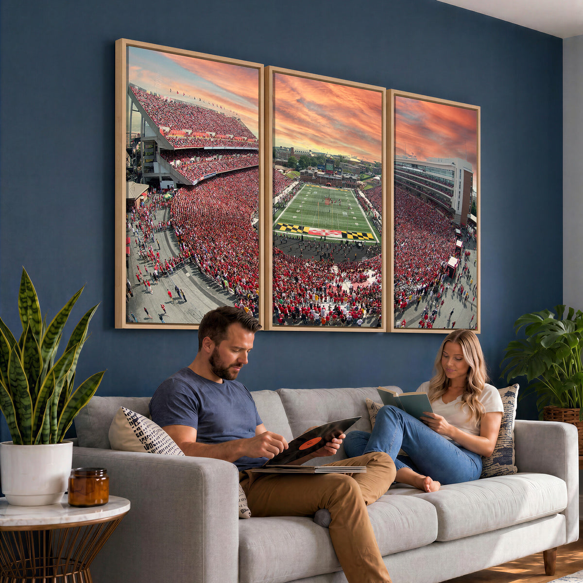 24140-PAN-FL-20X10 - University of Maryland Terrapins Football Team Print - College Park SECU Stadium Wall Art Canvas