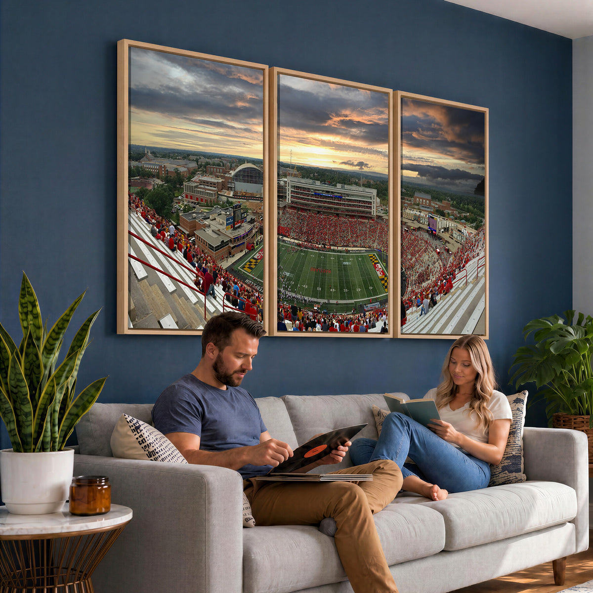 29993-PAN-FL-20X10 - University of Maryland Terrapins Football Team Print - College Park SECU Stadium Wall Art Canvas