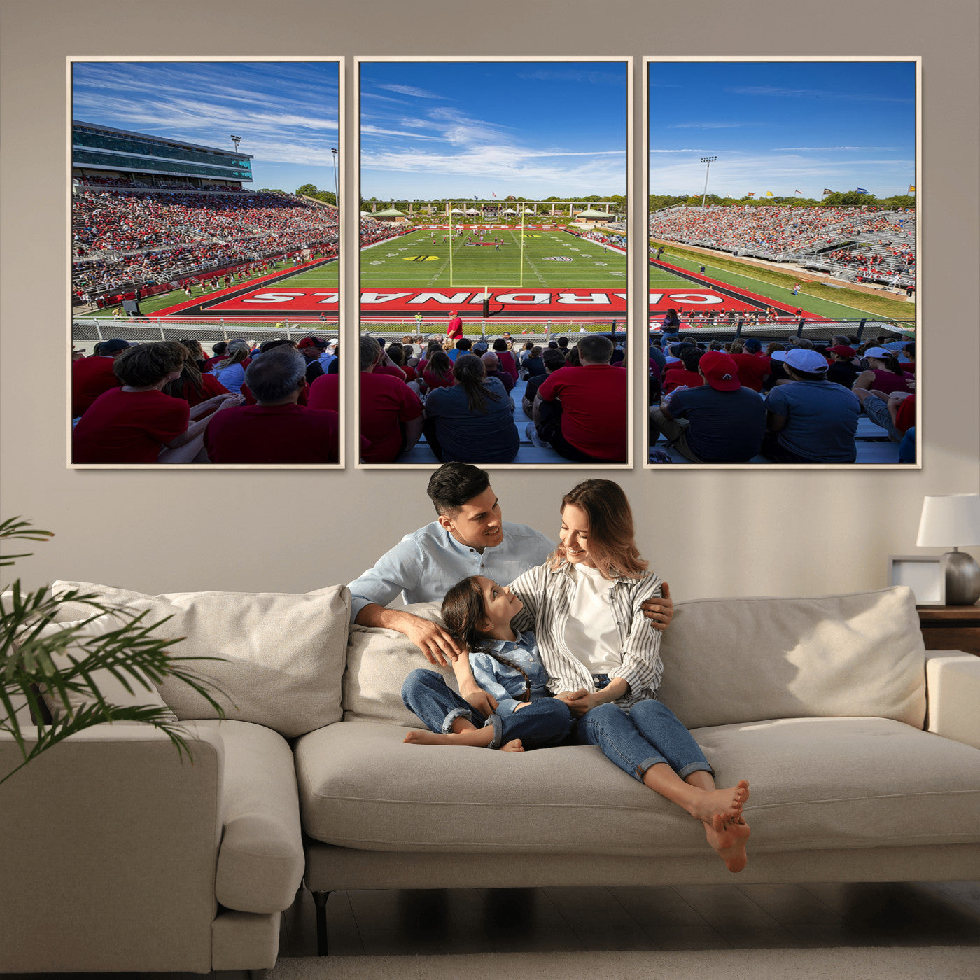 MGV-FC-60X30-3P - Ball State Cardinals Football Team Print - Muncie Scheumann Stadium Wall Art Canvas Print