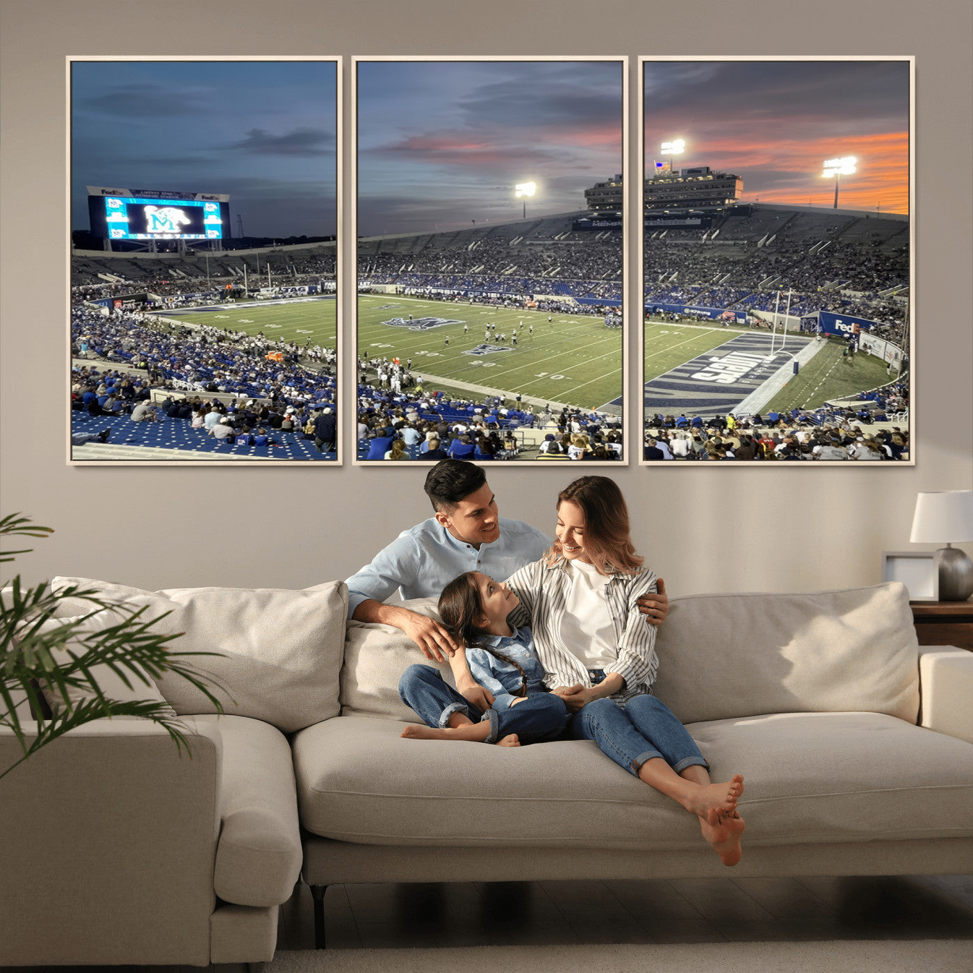 MGV-FC-60X30-3P - Memphis Tigers Football Team Print - Memphis Simmons Bank Liberty Stadium Wall Art Canvas Print