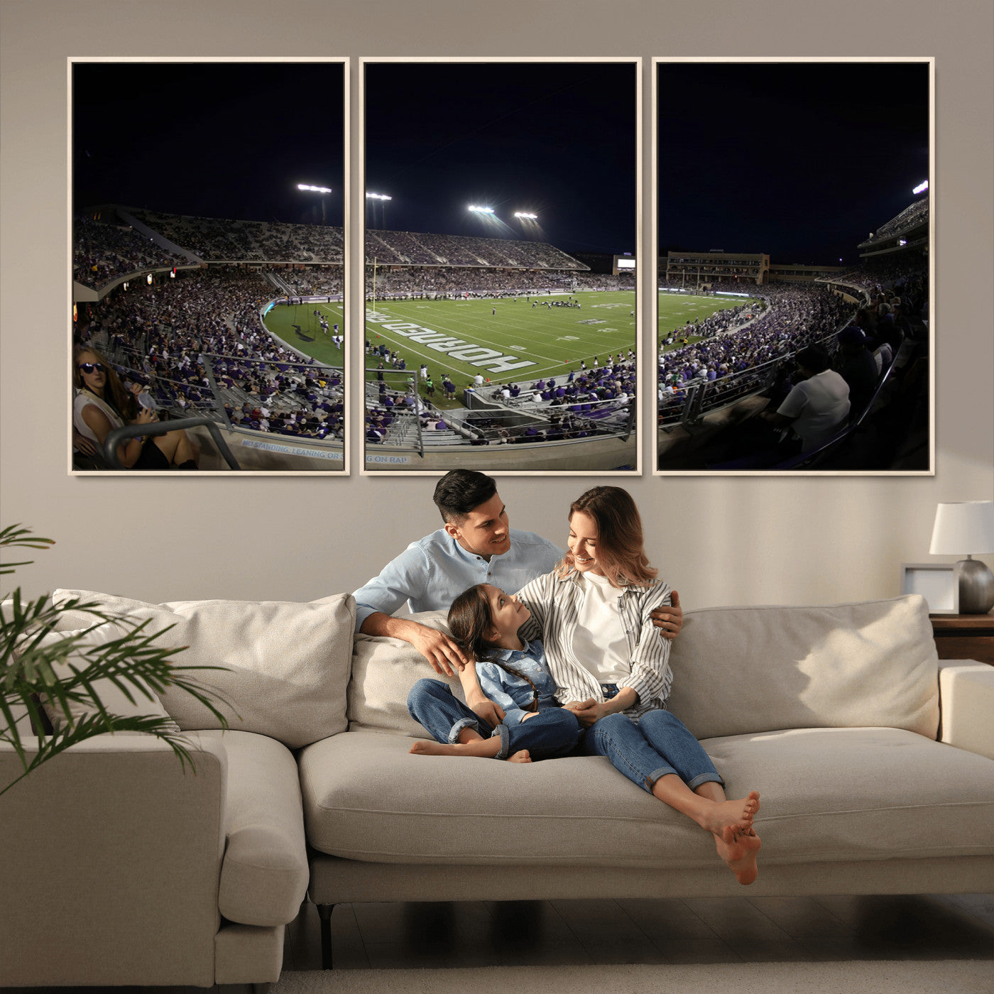 MGV-FC-60X30-3P - TCU Horned Frogs Football Team Print - Fort Worth Amon G. Carter Stadium Wall Art Canvas Print.