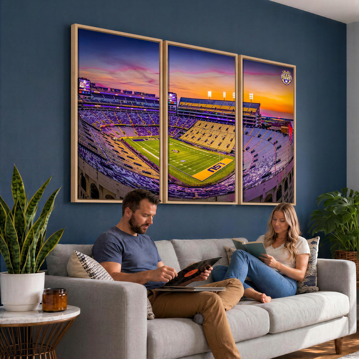 93538-MGV-CV-36X24 - The Louisiana State University Tigers Football Team Print, Framed and Ready to Hang Stadium Print