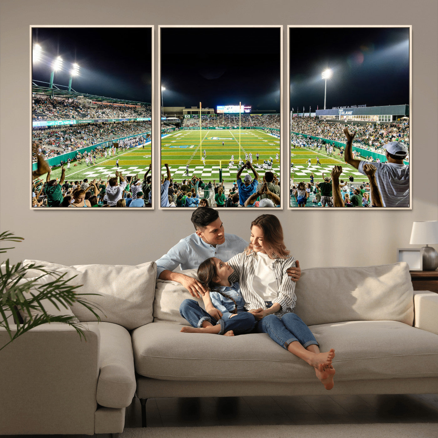 MGV-FC-60X30-3P - The Tulane University Green Wave Football Team Print - New Orleans Yulman Stadium Wall Art Canvas