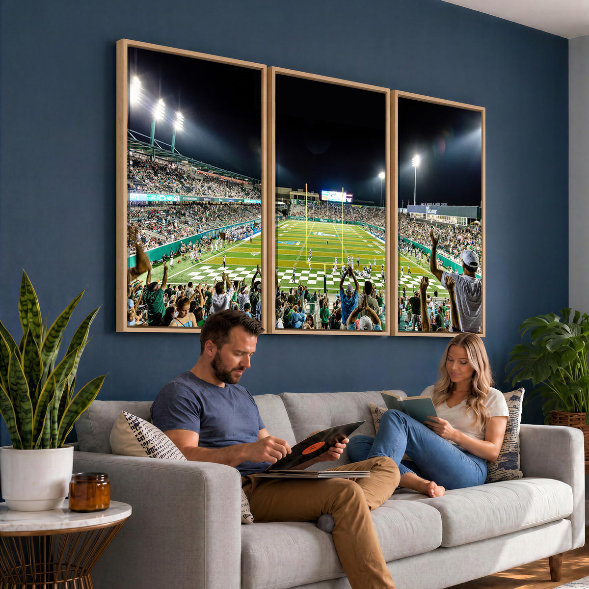 56448-MGV-CV-36X24 - The Tulane University Green Wave Football Team Print, New Orleans Yulman Stadium