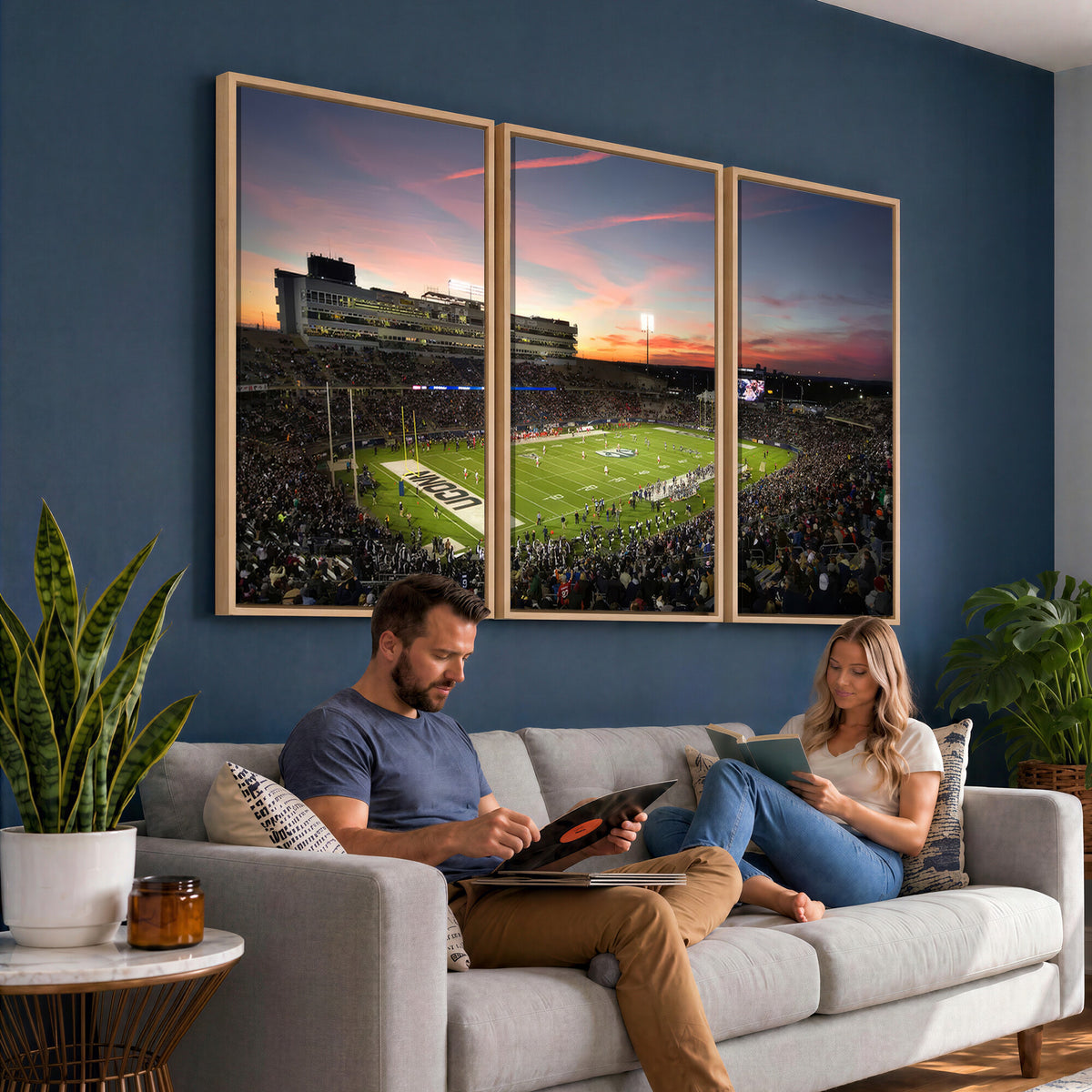 64416-MGV-CV-36X24 - The University of Connecticut UCONN Huskies Football Team Print, Framed and Ready to Hang