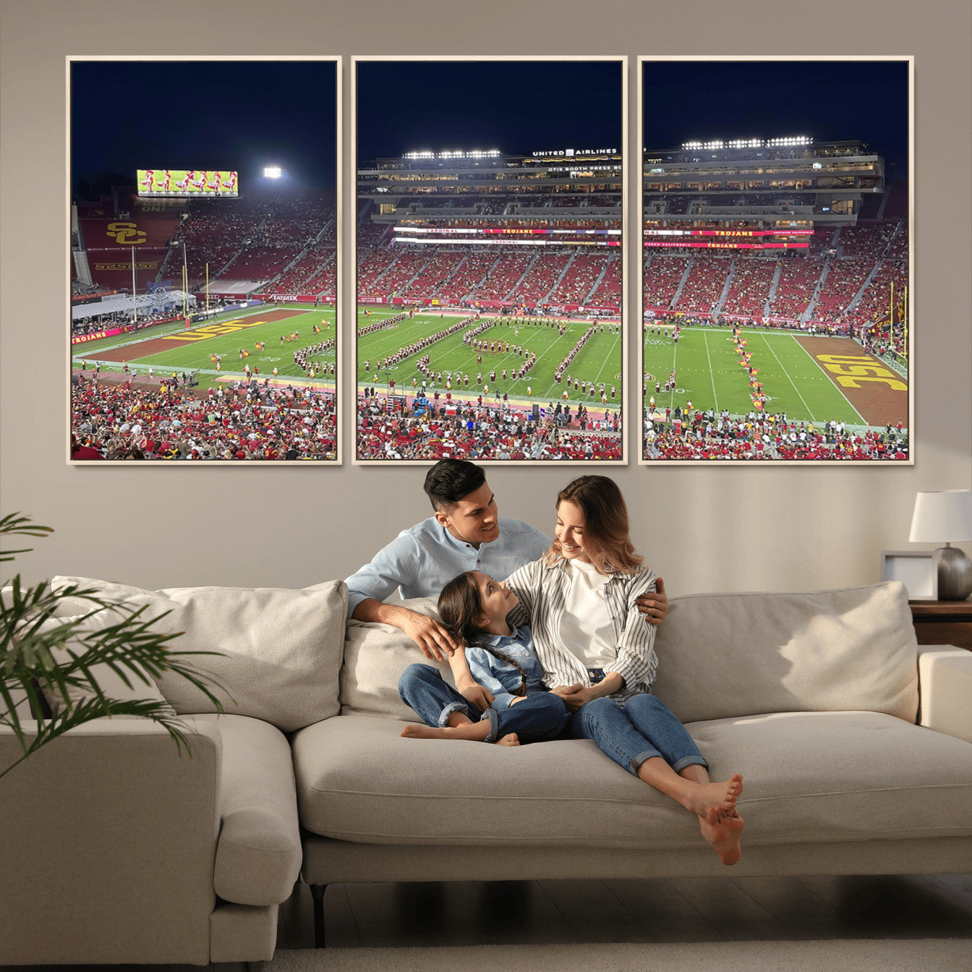 MGV-FC-60X30-3P - The University of Southern California USC Trojans Football Team Print - Los Angeles Memorial