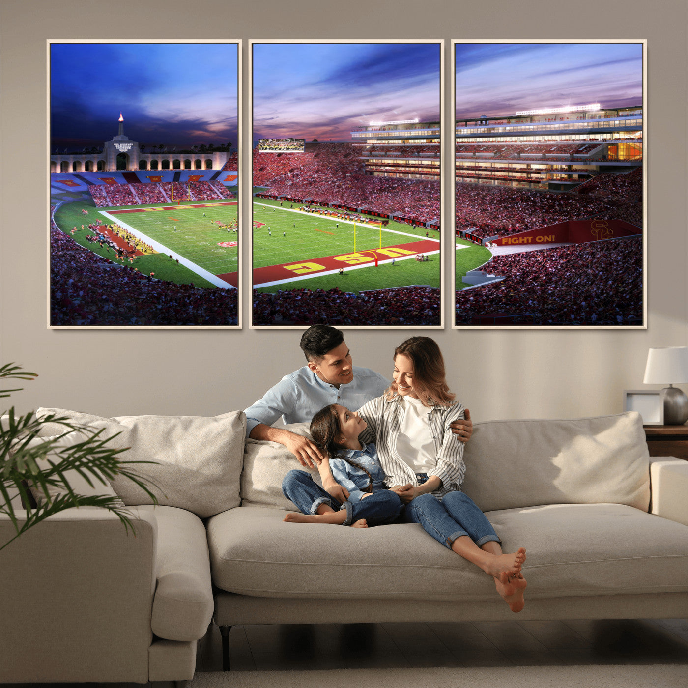 MGV-FC-60X30-3P - The University of Southern California USC Trojans Football Team Print - Los Angeles Memorial