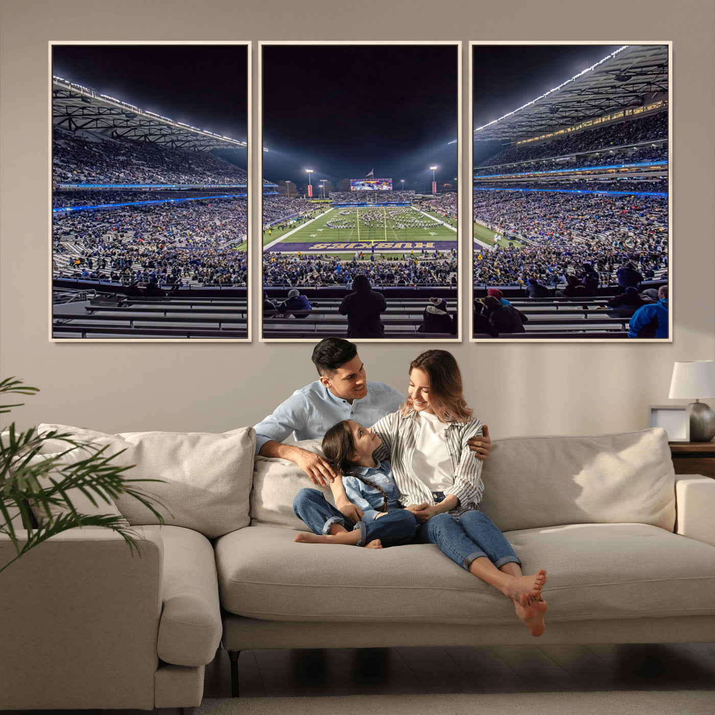 MGV-FC-60X30-3P - The University of Washington Huskies Football Team Print - Seattle Husky Stadium Wall Art Canvas