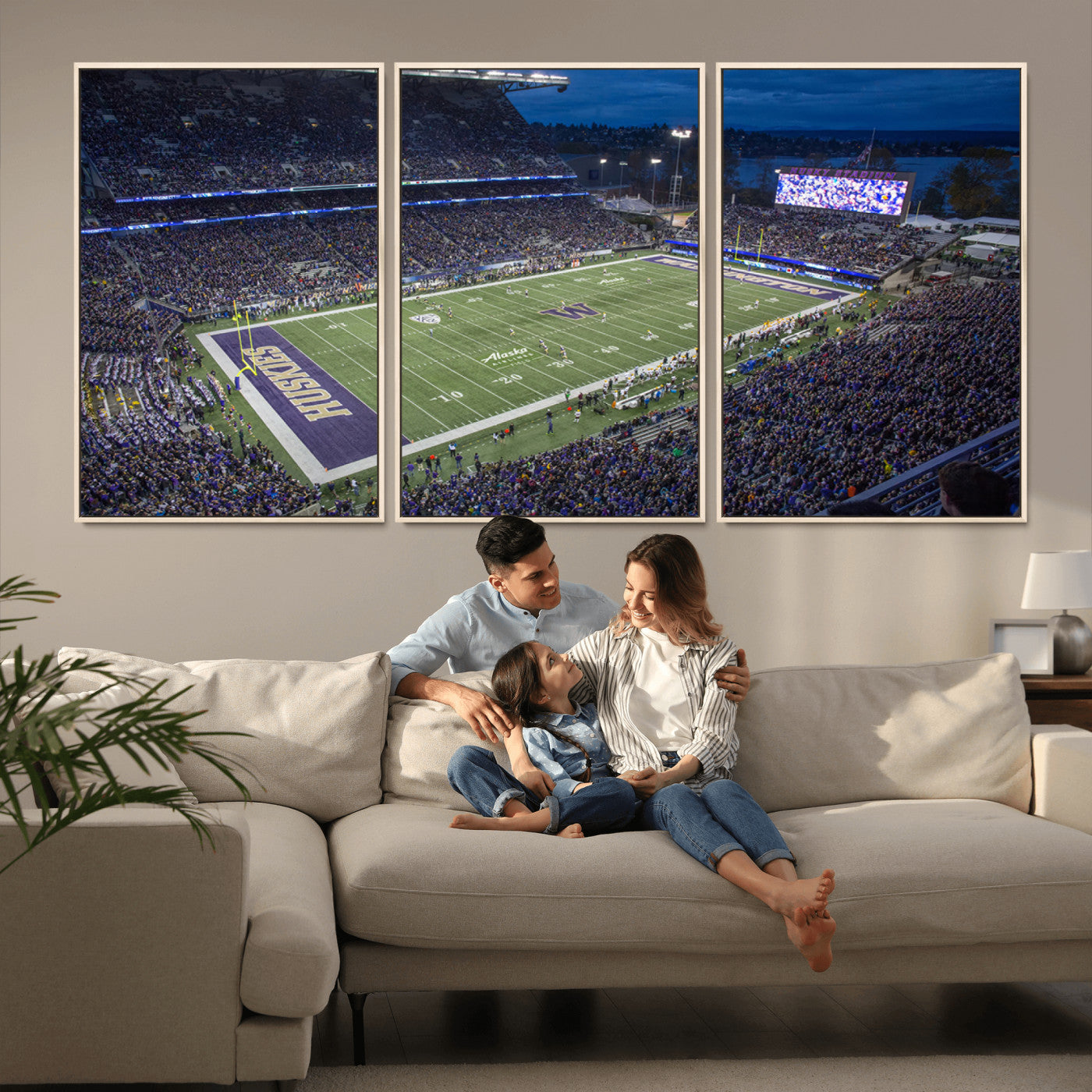 MGV-FC-60X30-3P - The University of Washington Huskies Football Team Print - Seattle Husky Stadium Wall Art Canvas