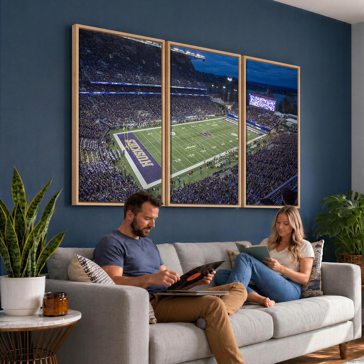 84780-MGV-CV-36X24 - The University of Washington Huskies Football Team Print, Framed and Ready to Hang