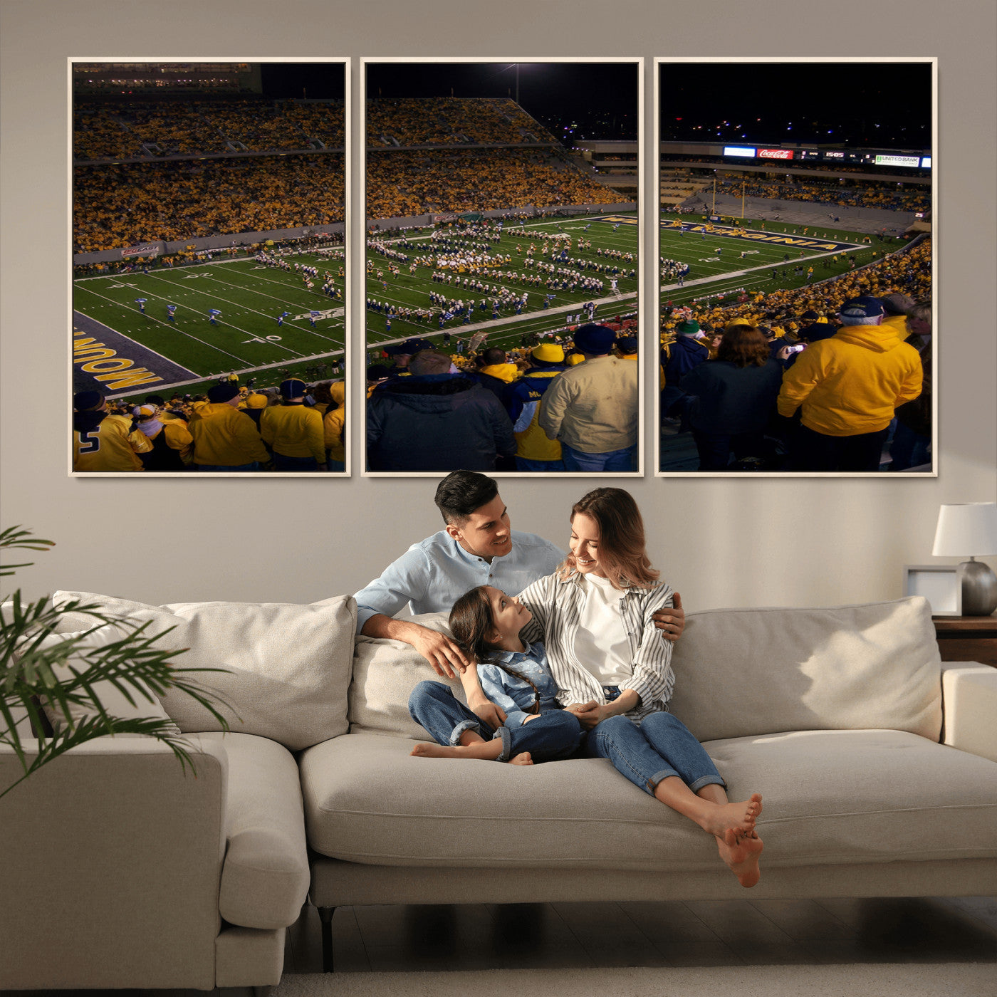 MGV-FC-60X30-3P - West Virginia Uni Mountaineers Football Team Print - Milan Puskar Stadium Canvas Print Wall Art,