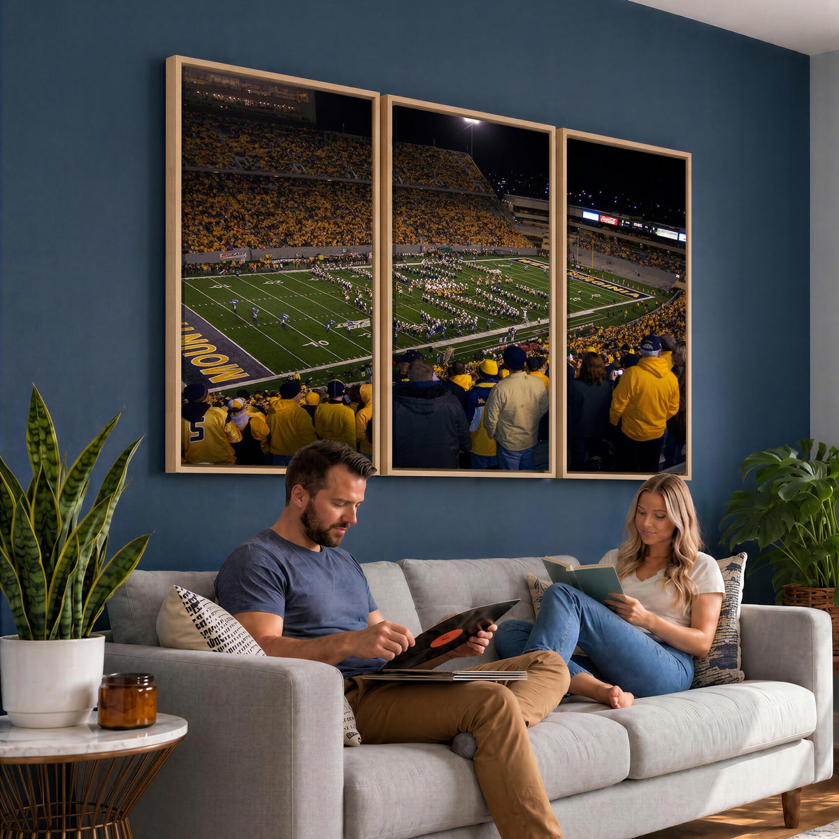 58154-MGV-CV-36X24 - West Virginia University Mountaineers Football Team Print, Milan Puskar Stadium, Morgantown