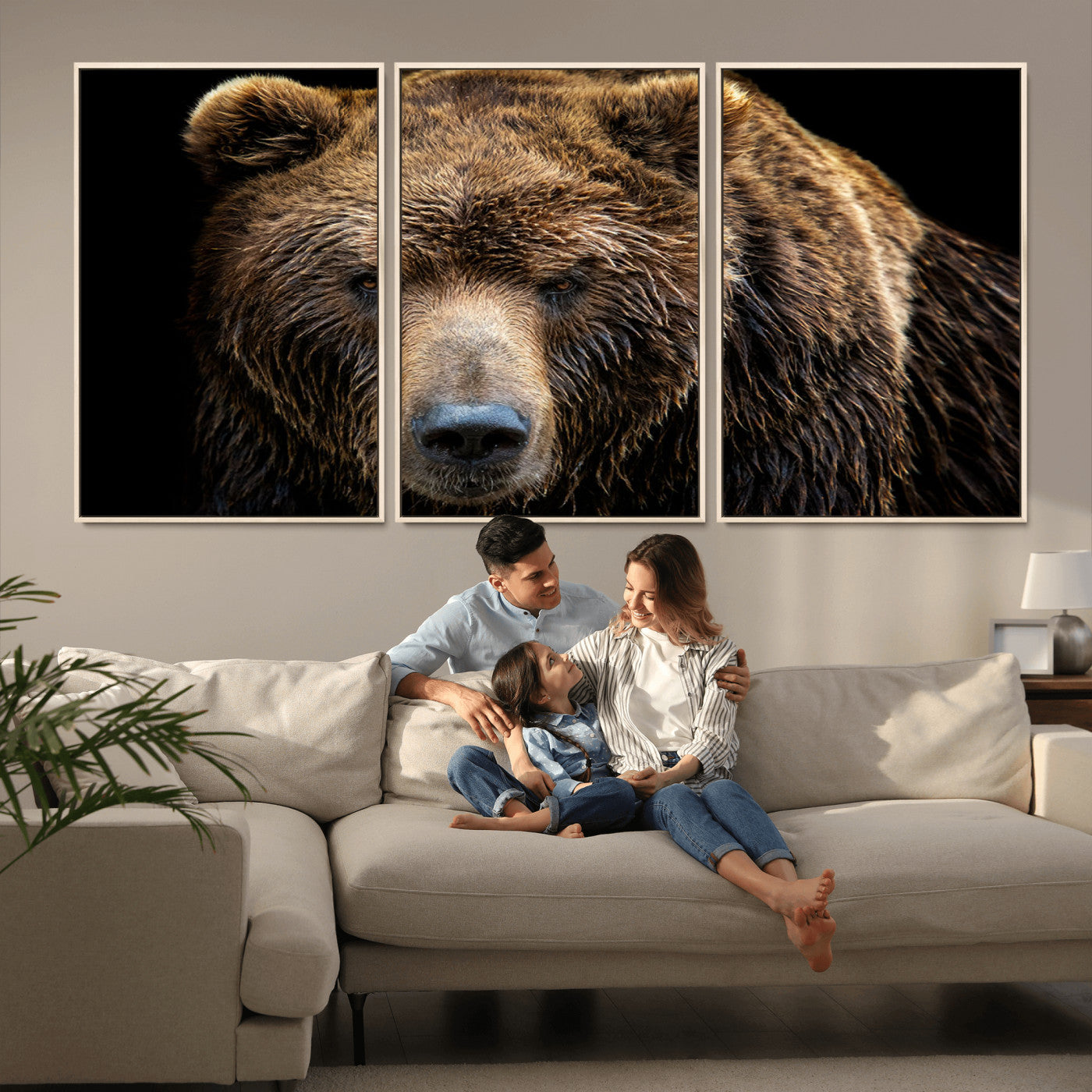 MGV-FC-60X30-3P - Grizzly Brown Bear Canvas Wall Art, Wildlife Animal Canvas Artwork Bear Print, Bear Wall Art Print,