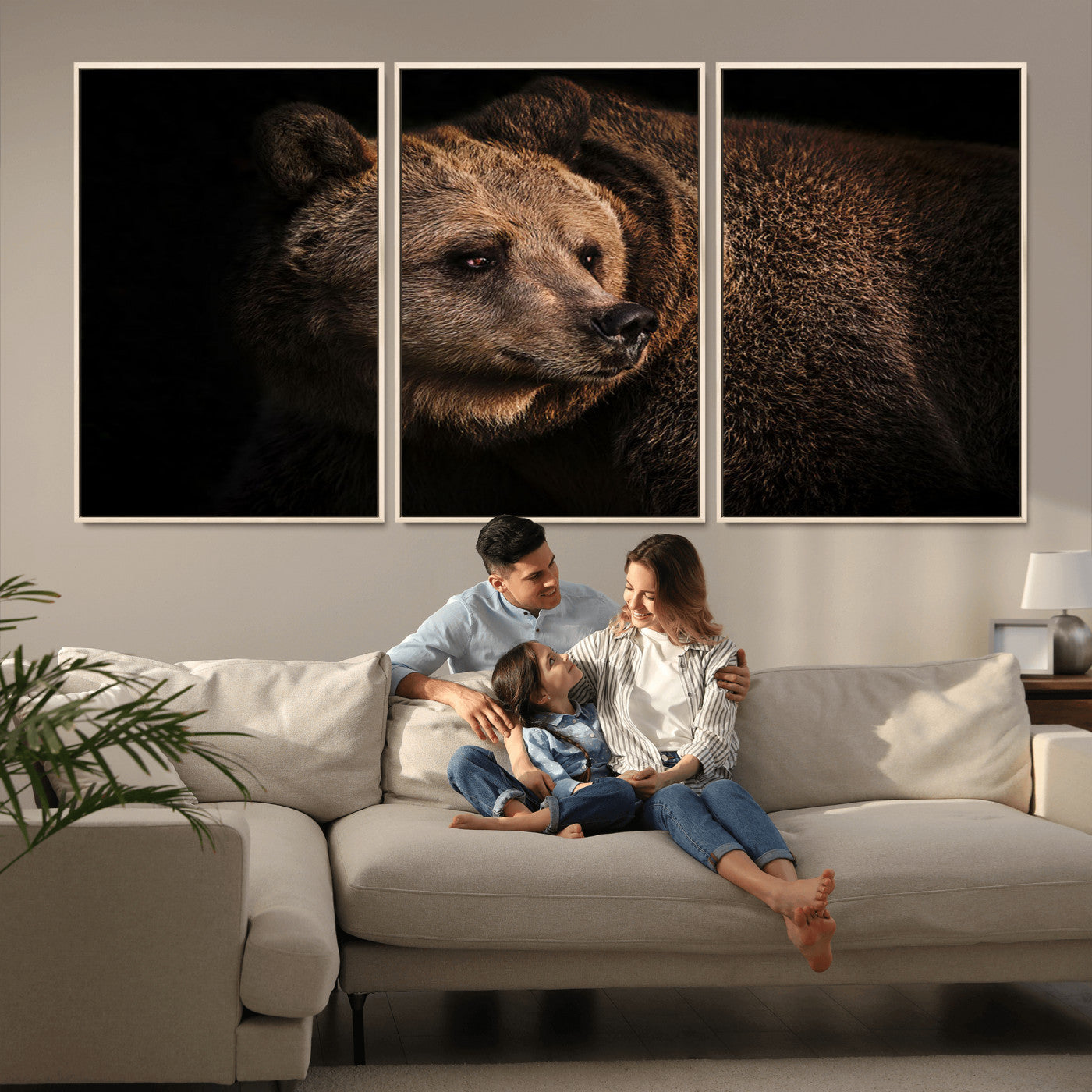 MGV-FC-60X30-3P - Wild Grizzly 399 Bear Canvas Wall Art Print, Bear Animal Canvas Artwork Print, Black Bear Wall Art