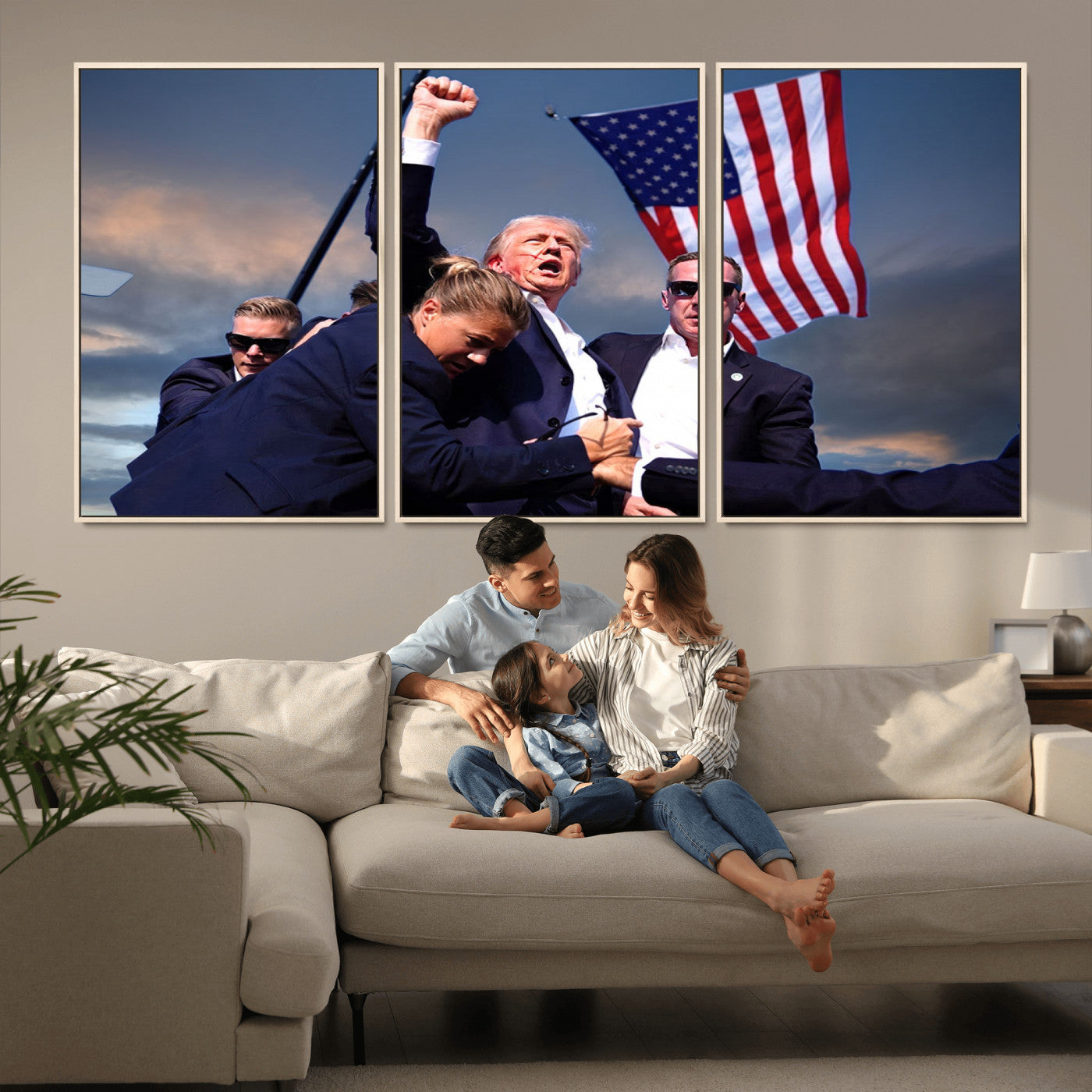 MGV-FC-60X30-3P - Donald Trump Assassination Attempt Wall Art Print, Trump Historic Footage - Iconic Reaction by Trump