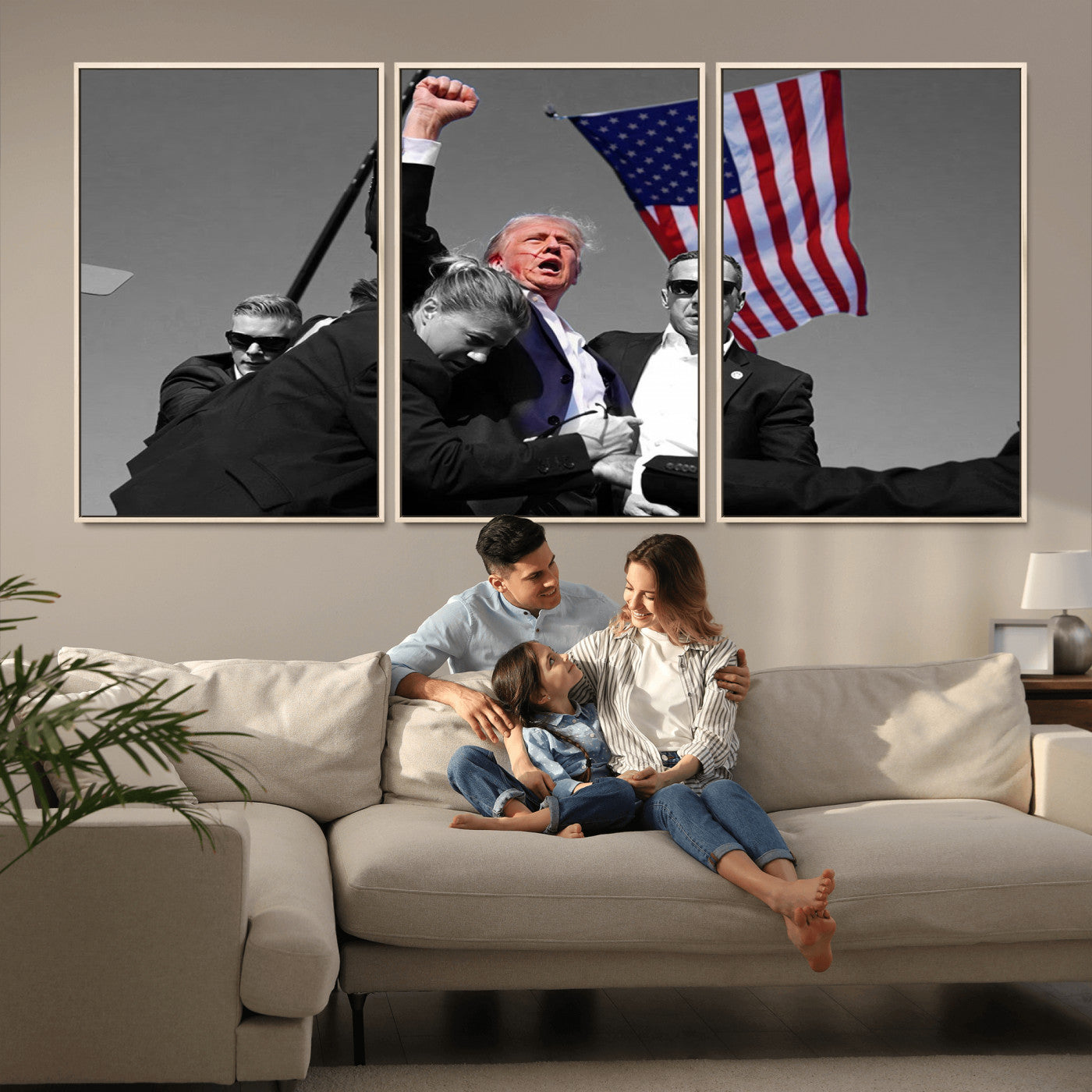 MGV-FC-60X30-3P - Donald Trump Assassination Attempt Wall Art Print, Trump Historic Footage - Iconic Reaction by Trump
