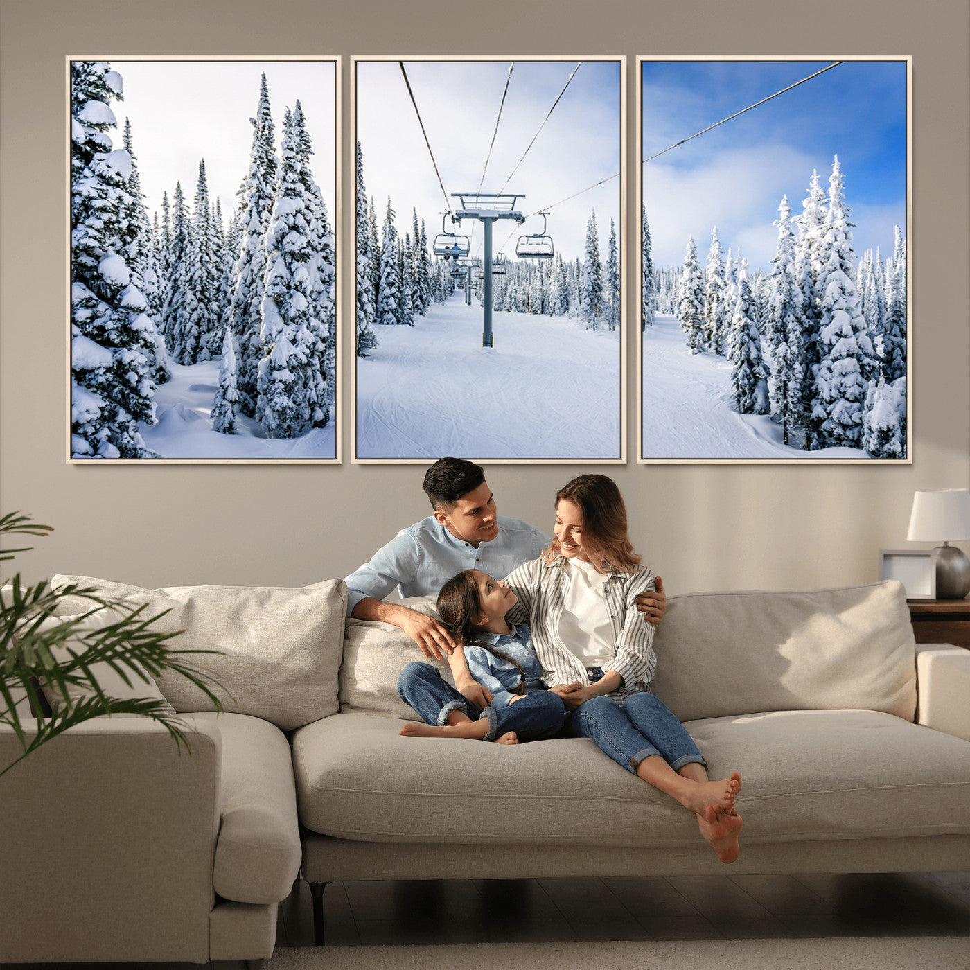 MGV-FC-60X30-3P - Winter Ski Lift Wall Art Print - Landscape Wall Art | Snowy Mountain Adventure | Perfect for Cabin