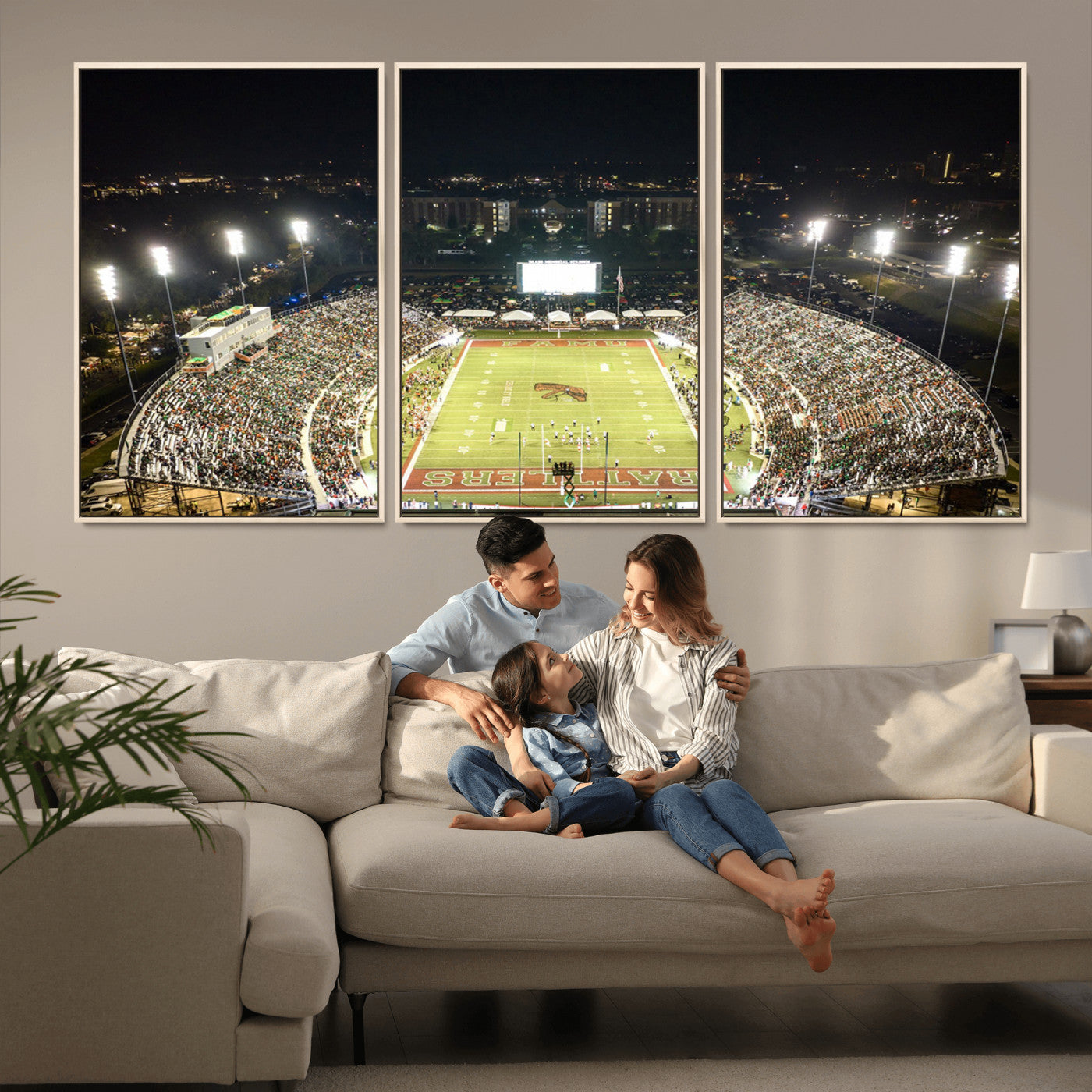 MGV-FC-60X30-3P - Florida A&M Rattlers Football Team Print - Tallahassee Bragg Memorial Stadium Wall Art Canvas Print