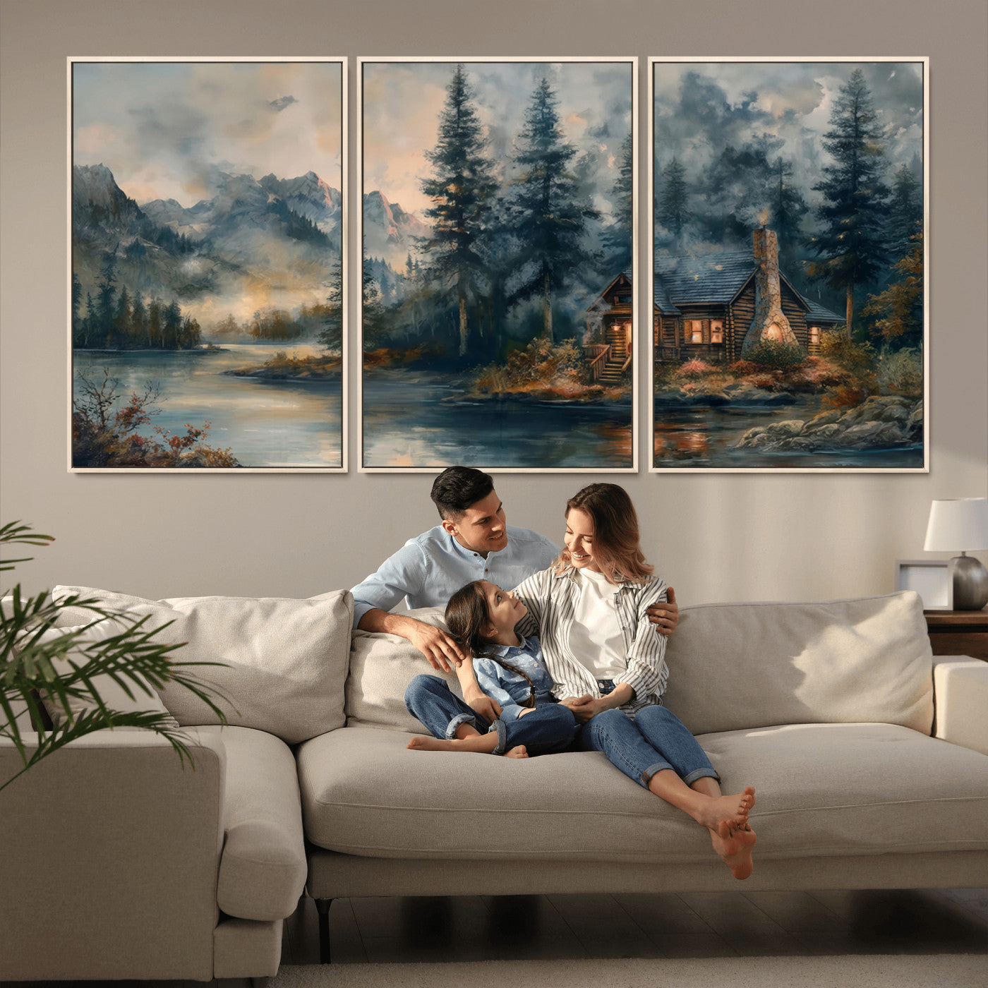 MGV-FC-60X30-3P - Rustic Cabin Woods Wall Art Print | Lake in a Forest Canvas Print | Cabin, Lodge, and Farmhouse