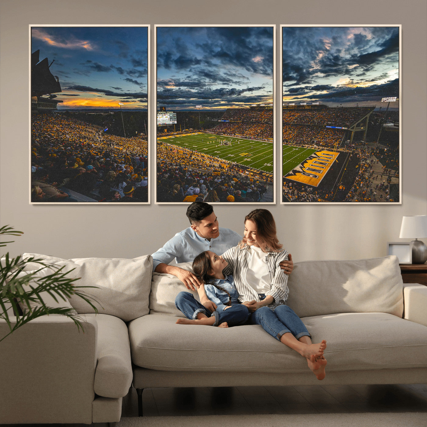 MGV-FC-60X30-3P - University of Wyoming Cowboys Football Team Print - Laramie War Memorial Stadium Wall Art Canvas