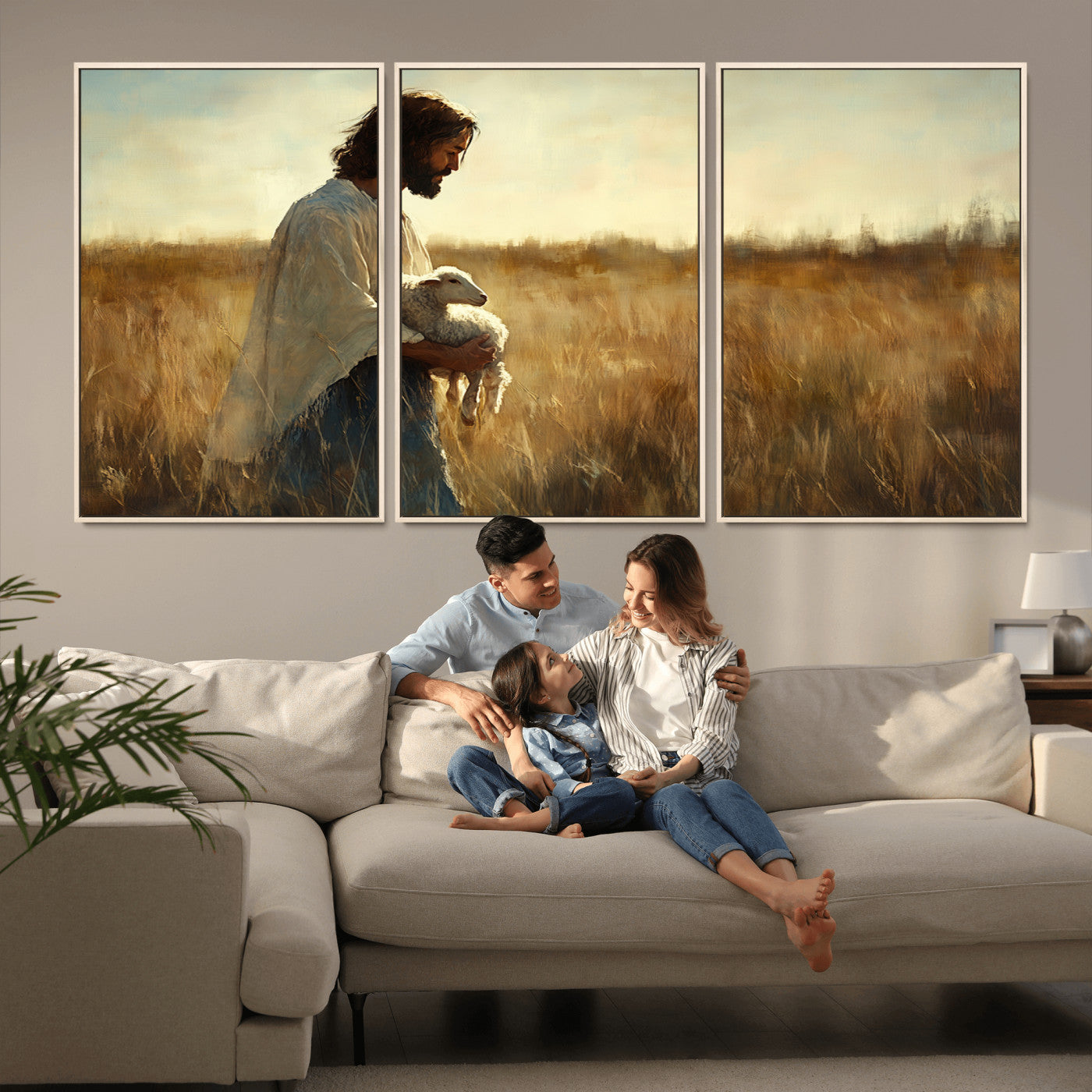 MGV-FC-60X30-3P - Jesus the Good Shepherd Wall Art Canvas Print - Inspirational Christian Religious Print for Prayer