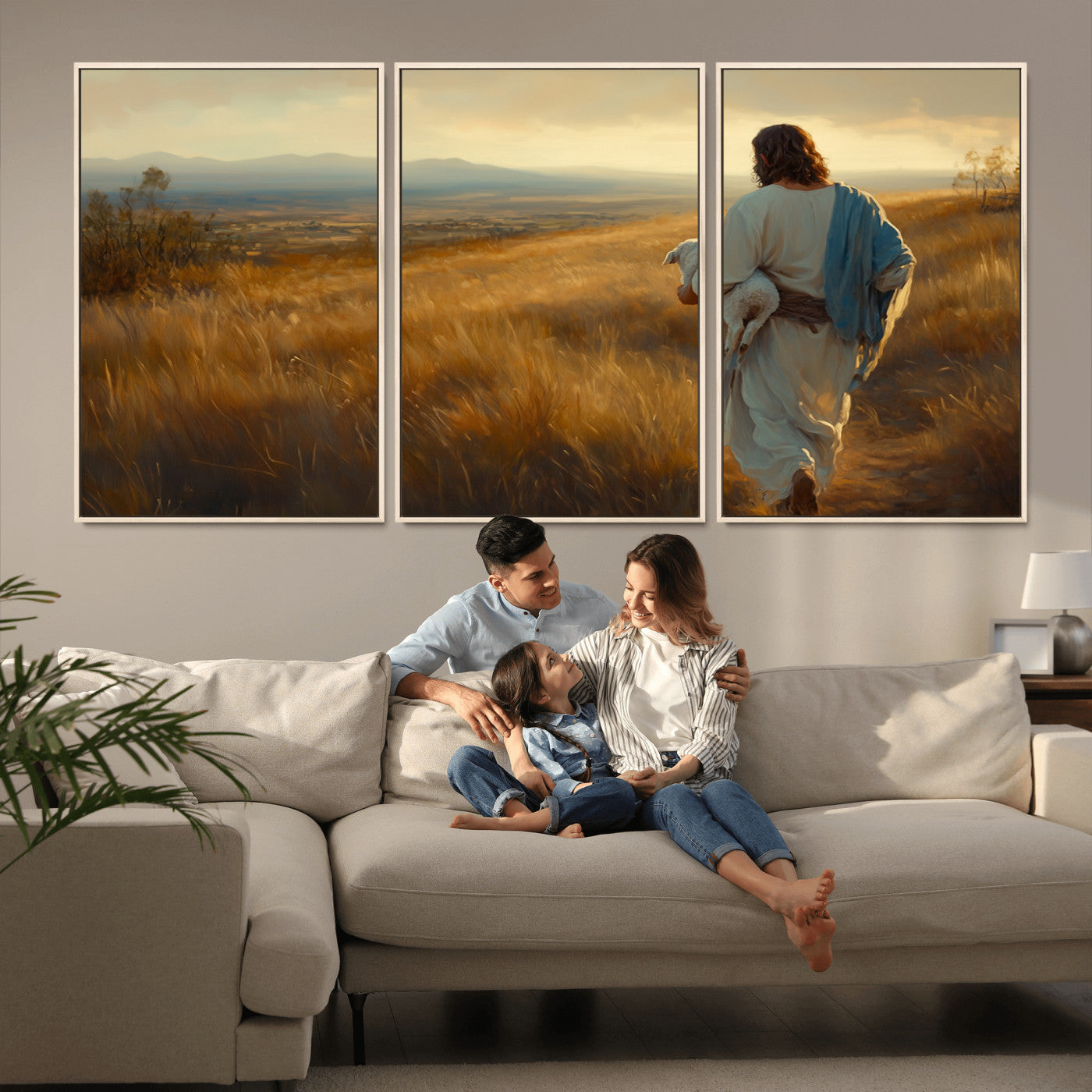 MGV-FC-60X30-3P - Jesus the Good Shepherd Wall Art Canvas Print - Inspirational Christian Religious Print for Prayer