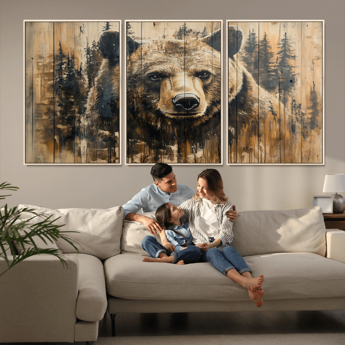 MGV-FC-60X30-3P - Majestic Grizzly 399 Bear Wall Art | 3-Panel Rustic Canvas Print for Living Room, Office, or Cabin