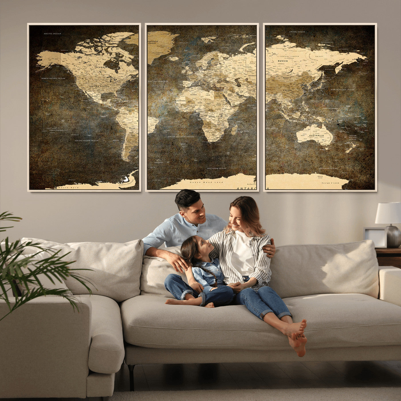 MGV-FC-60X30-3P - Push Pin World Map Canvas Print – Framed Wall Art for Couples to Track Their Travels – Anniversary