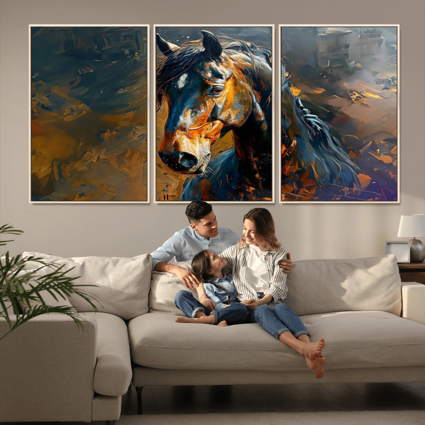 MGV-FC-60X30-3P - Abstract Horse Wall Art Canvas Print | Farmhouse Wall Decor | Western Cabin Art | Rustic Horse Decor