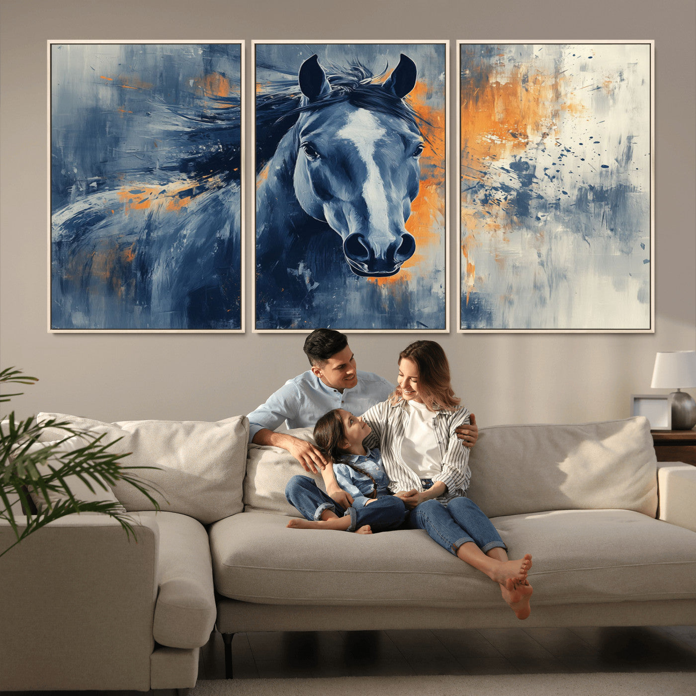 MGV-FC-60X30-3P - Abstract Blue Horse Wall Art Print Canvas | Horse Wall Art Print | Western Decor for Farmhouse |