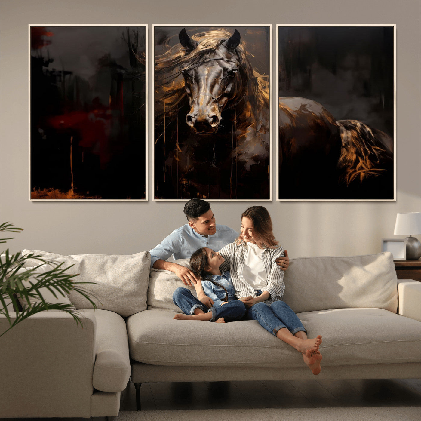 MGV-FC-60X30-3P - Abstract Black Horse Canvas Print for Farmhouse Wall Art | Abstract Equine Wall Art | Western Decor