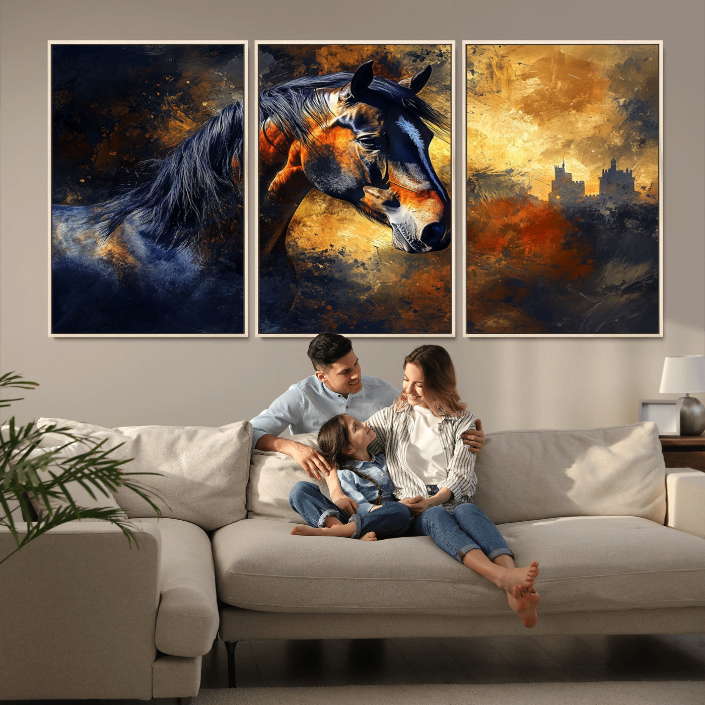 MGV-FC-60X30-3P - Abstract Horse Art Print - Abstract Canvas Wall Art | Perfect for Rustic Farmhouse, Modern, or