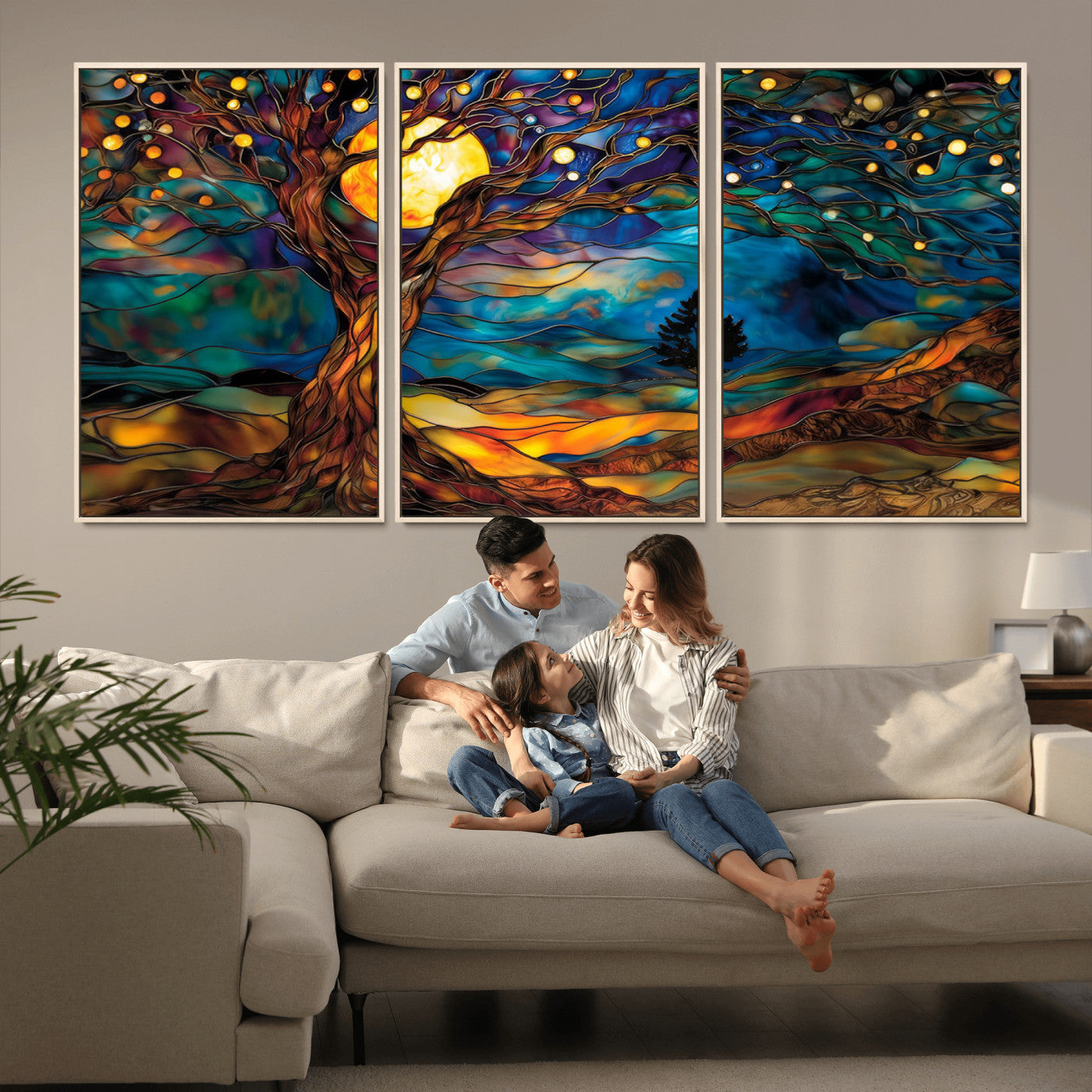 MGV-FC-60X30-3P - Tree of Life Wall Art - Yggdrasil Tree of Life Canvas Print - Vibrant Moonlit Tree Wall Art,  Tree