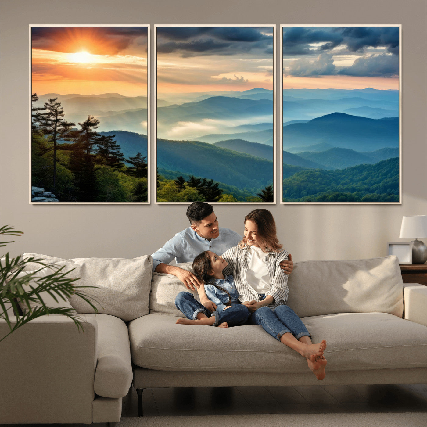 MGV-FC-60X30-3P - Sunrise Over Mountain Range Wall Art Canvas Print, Farmhouse Wall Decor, Cabin Wall Art
