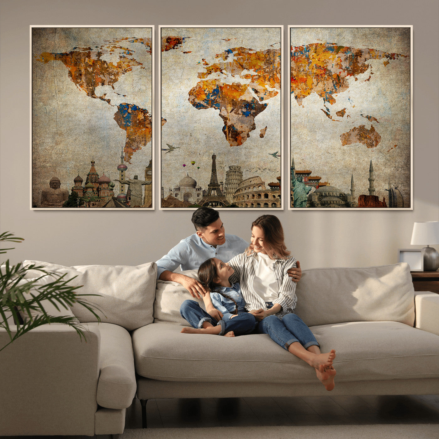 MGV-FC-60X30-3P - Push Pin World Map Canvas Print – Framed Wall Art for Couples to Track Their Travels – Anniversary