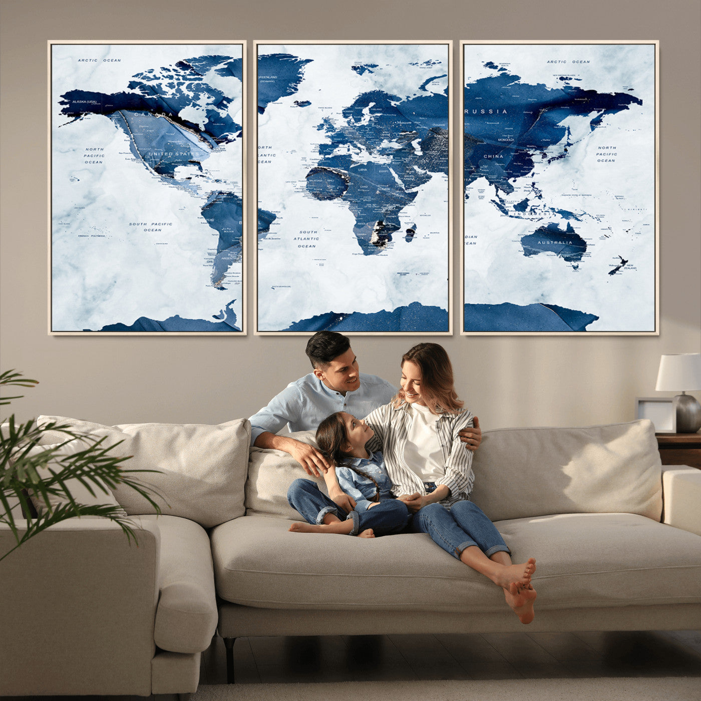 MGV-FC-60X30-3P - Push Pin World Map Canvas Print – Framed Wall Art for Couples to Track Their Travels – Anniversary