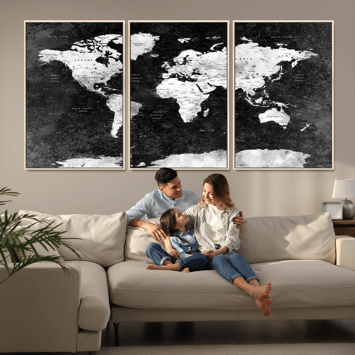 MGV-FC-60X30-3P - Push Pin World Map Canvas Print – Framed Wall Art for Couples to Track Their Travels – Anniversary