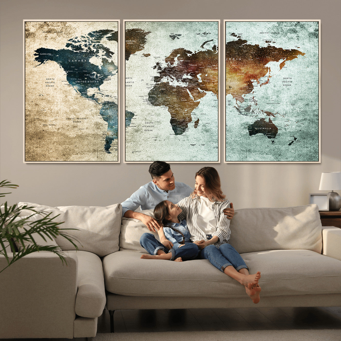 MGV-FC-60X30-3P - Push Pin World Map Canvas Print – Framed Wall Art for Couples to Track Their Travels – Anniversary