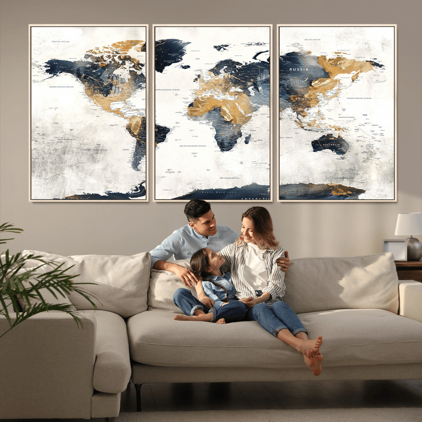 MGV-FC-60X30-3P - Push Pin World Map Canvas Print – Framed Wall Art for Couples to Track Their Travels – Anniversary