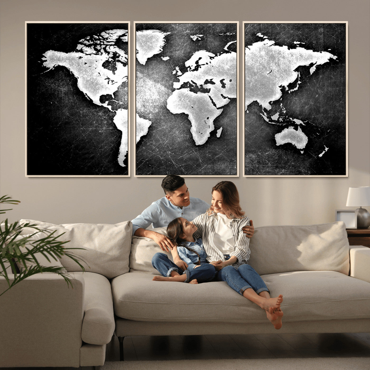 MGV-FC-60X30-3P - World Map Wall Art Canvas Print – Framed Wall Art for Anniversary Gift or Home Adventure Decor