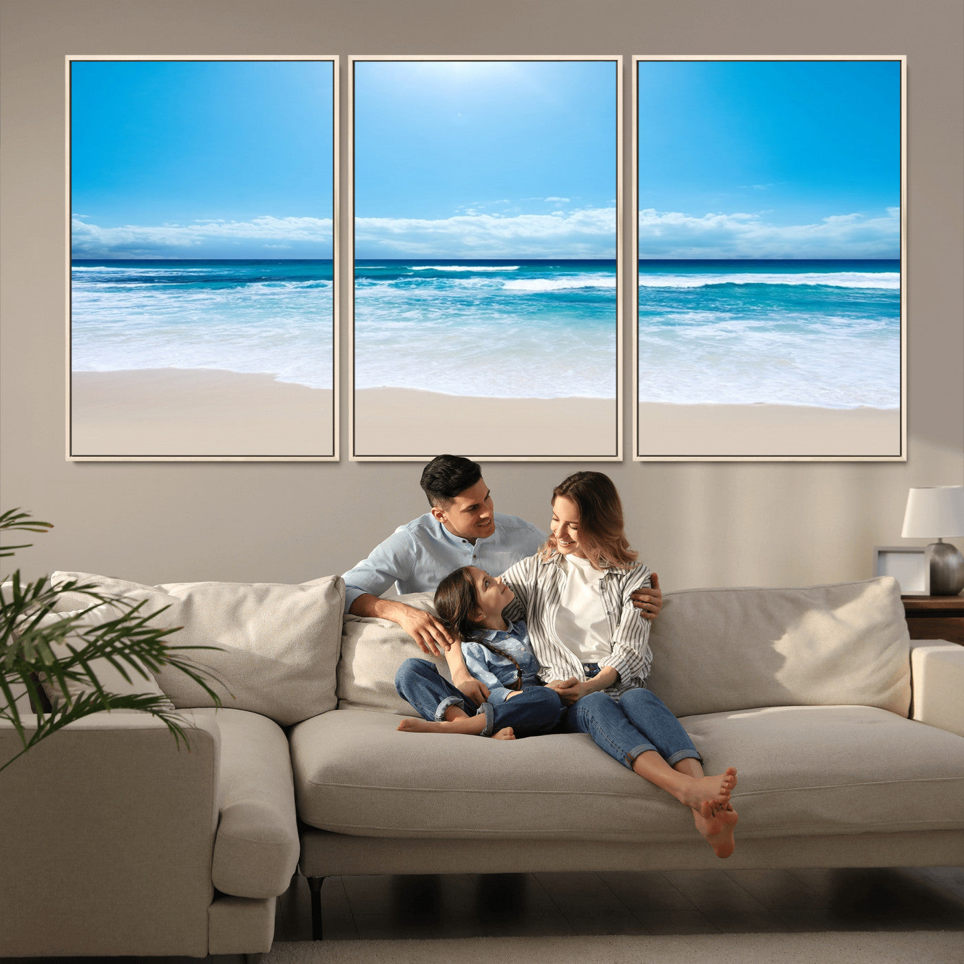 45929-MGV-FC-60X30-3P_Natural-Wall Art Canvas Print Shiny Blue Sea and Beach