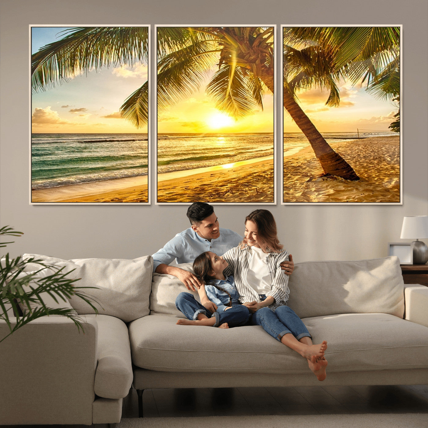 MGV-FC-60X30-3P - Beach Sunset Canvas Wall Art Print - Tropical Beach Canvas Wall Art Print – Vibrant Palm Trees and