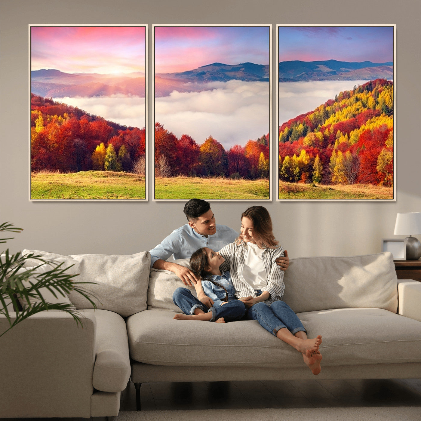 MGV-FC-60X30-3P - Autumn Mountain Foggy Landscape Wall Art Canvas Print | Beautiful Forest Canvas Print | Misty