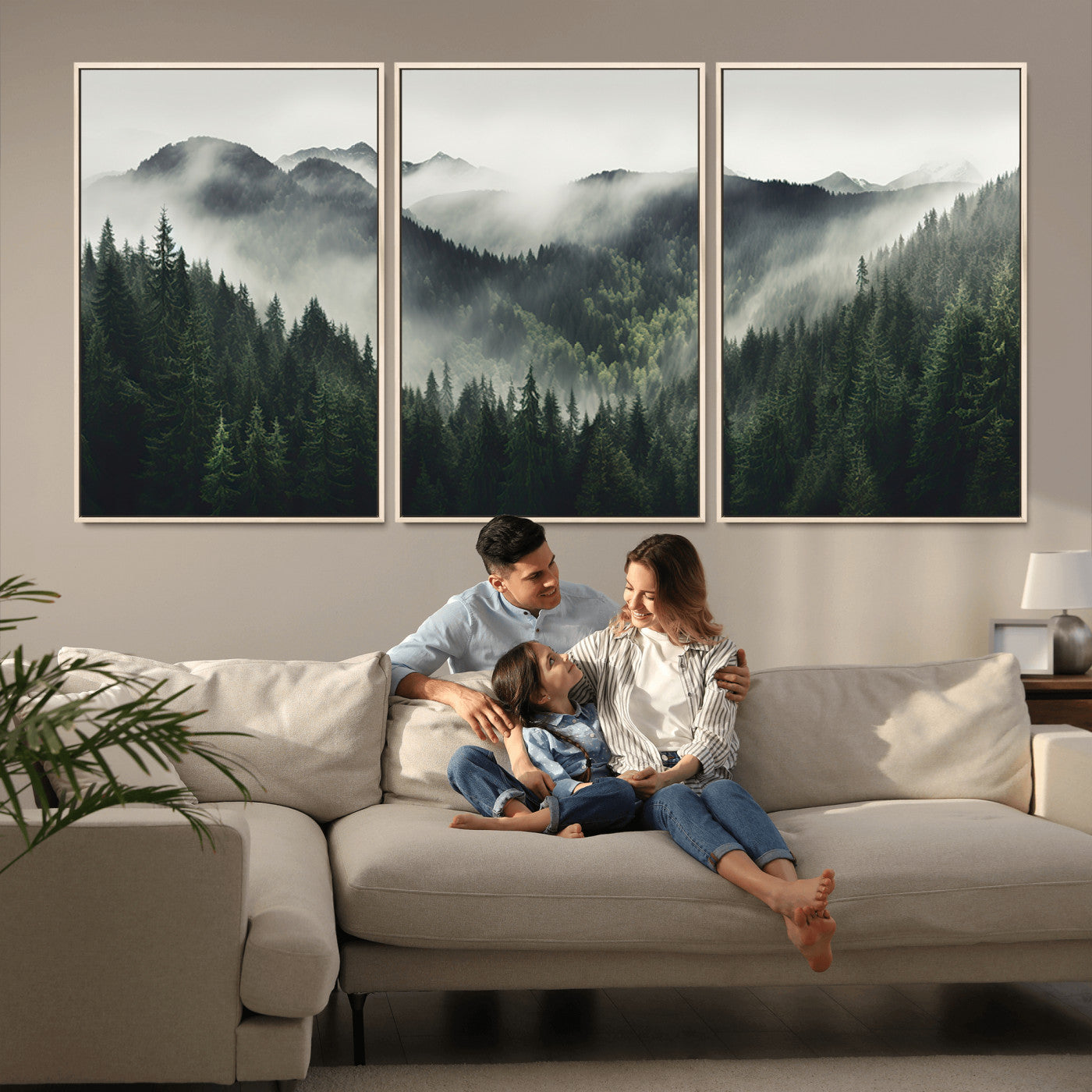 MGV-FC-60X30-3P - Misty Forest Canvas Print Wall Art Premium Canvas Print a Foggy and Serene Atmosphere