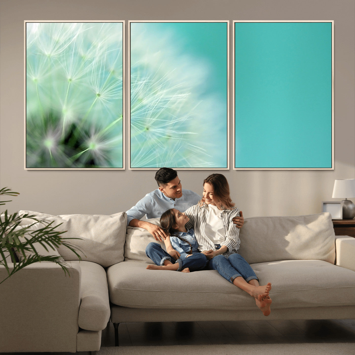 26056-MGV-FC-60X30-3P_Natural-DANDELION Flower Wall Art Canvas Print, Canvas Dandelion Floral Wall Art