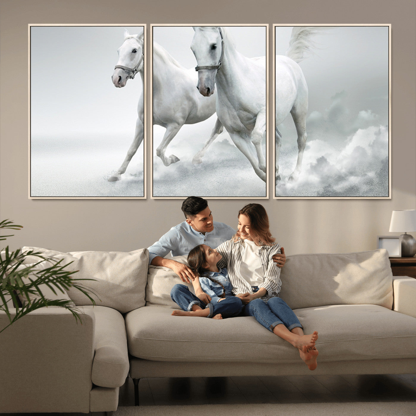 MGV-FC-60X30-3P - Large Wall Art Animal Canvas Print - Beautiful Running White Horses